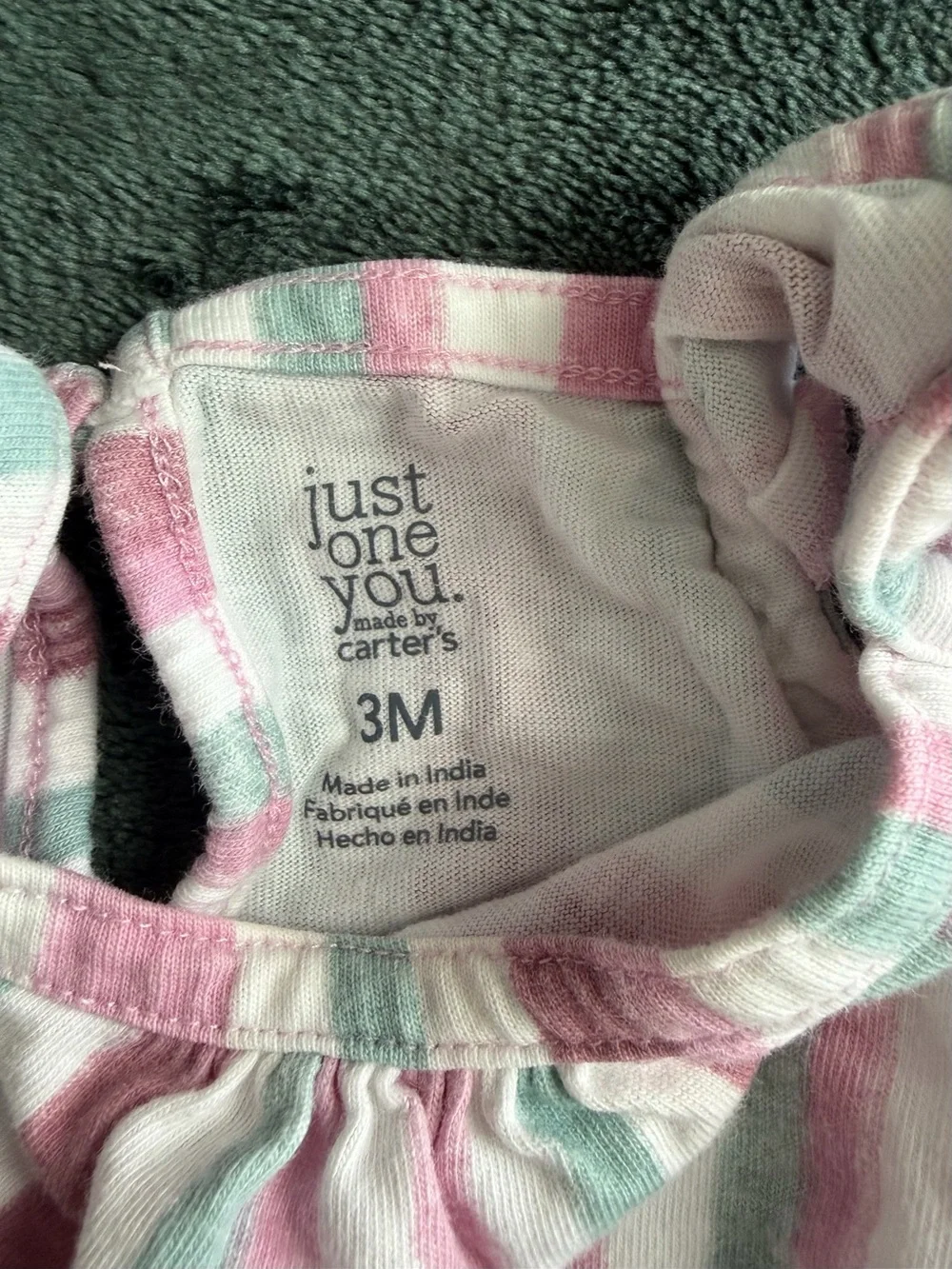 Carter's Pink, White & Light Blue Striped Ruffle Strap Baby Romper